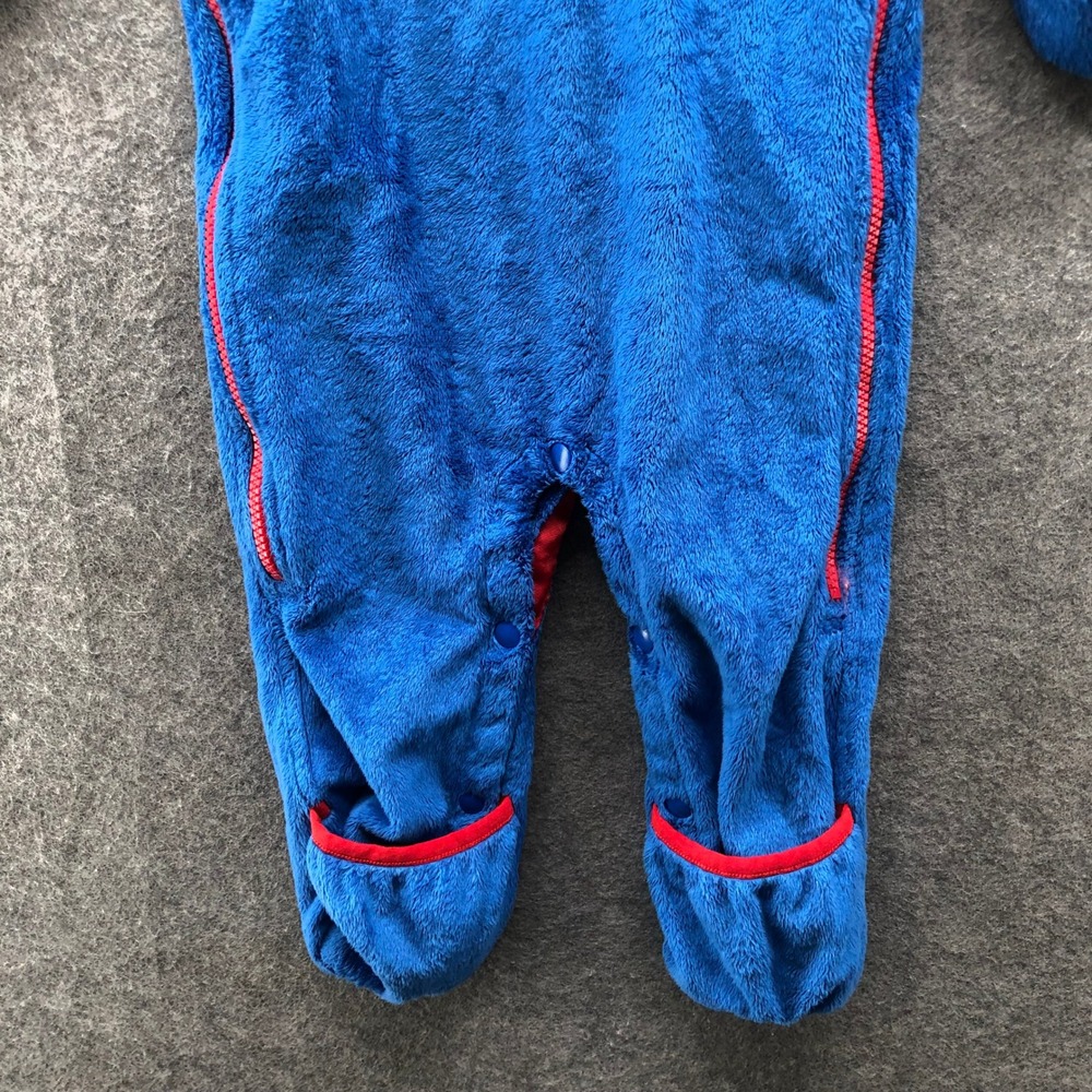 The North Face Fleece Bunting Suit Baby 12-18M Blue Red Hooded One Piece Romper - Picture 4 of 10
